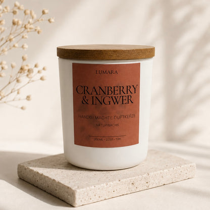Lumara Duftkerze Cranberry & Ingwer mit Holzdeckel