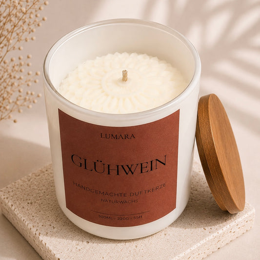 Lumara Duftkerze Glühwein mit Relief und Holzdeckel