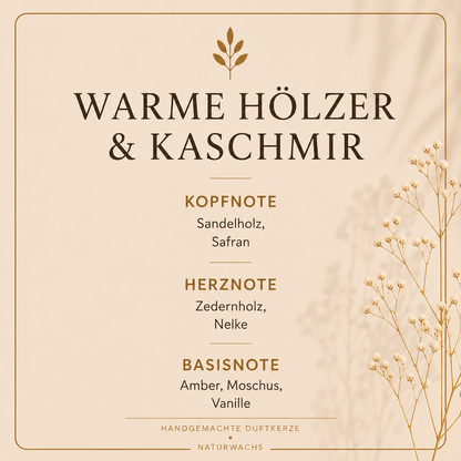 Duftbeschreibung Lumara Duftkerze Warme Hölzer & Kaschmir
