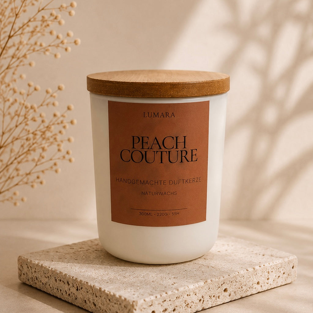 Lumara Duftkerze Peach Couture mit Holzdeckel