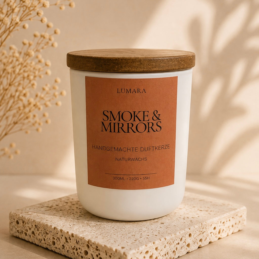 Lumara Duftkerze Smoke & Mirrors mit Holzdeckel