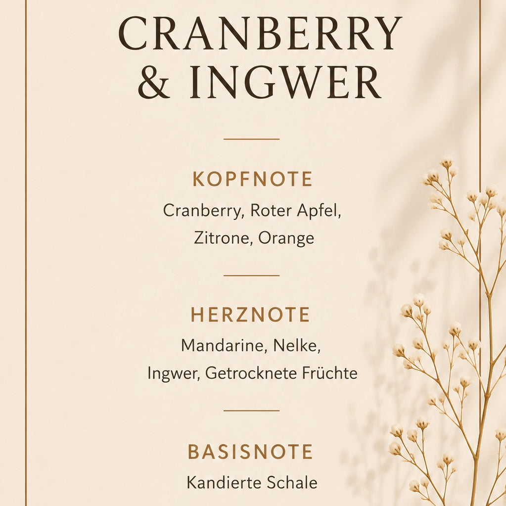 Duftbeschreibung Lumara Duftkerze Cranberry & Ingwer