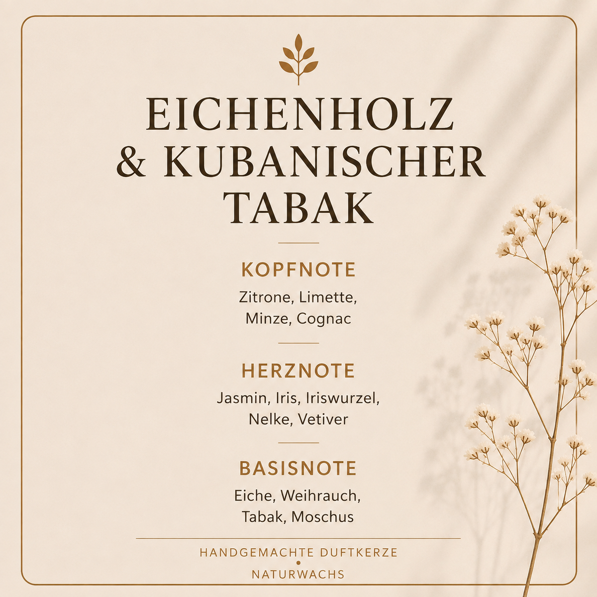 Duftbeschreibung Lumara Duftkerze Eichenholz & Kubanischer Tabak